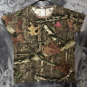 Vintage Y2K Womens Camo Short Sleeve Top Size X-Large All Over Print Woods